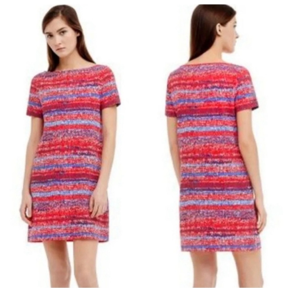 Tory Burch Pima Cotton Red Blue Yarn Print Mini Short Sleeve‎ Dress Size XXS